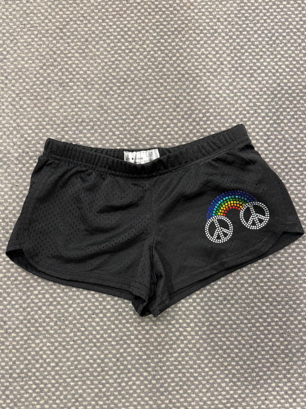 Love Charm Shorts with Rainbow Peace Sign Rhinestone Accent